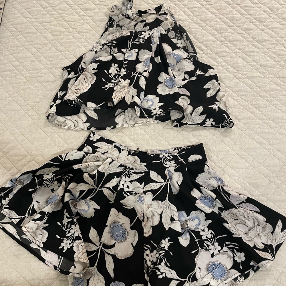 Floral Black and White Two-Piece Set